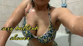 sexy shower in the bathtub with lemon bikini suit