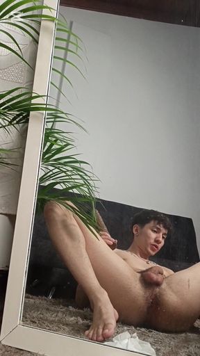 Twink Fucking His Ass with a Big Dildo and Jerking His Big Cock Until Cums