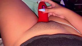 Excited latina applies a new toy to her yearning tight pussy in closeup