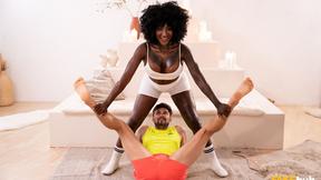 ”Hopping to the Top: The Big Titted Babe Planting Her Snatch”