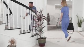 Horny dude fucks the home service TS nurse asshole