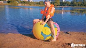 Q890 Stashia pops her vest, floaties and beachball on a lake - 1080p