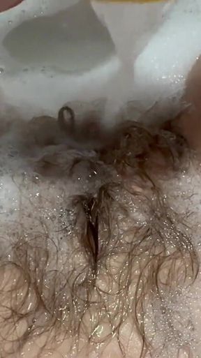 Hot Bath with Hot Hairy Bush Super Long Hair