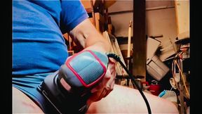 Watch his cock cum all over a wood sander