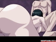 Busty hentai foursome hard fucked