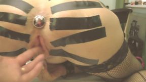 Swemature with taped buttocks and ass. Enjoying spanking, whipping, butt plug, cock and a good dose of cum in my mouth.
