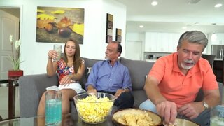 Teen lassie easily lures her grandpa's buddy on sex till facial