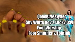 Shy White Boy’s Lucky Day Foot Worship, Foot Smother, & FootJob