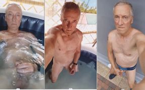 Grandpa Daddy Jacuzzi Jerking Session with Great Flying Cumshot