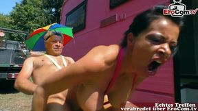 German milf gets fucked while washing car