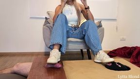 Lytta Blond - Shoejob and Footjob with Cum Lick Before Her Date and Record for Friends - Foot Worship - Footjob - Shoejob - Fema