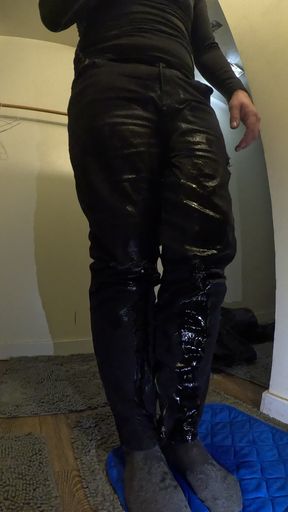 Flooding black jeans and socks with pee while brushing teeth