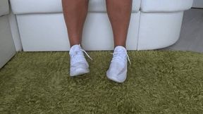 Toe Wiggling in White Soft Sneakers dd