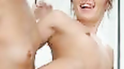 Two adorable brunettes are trying out lesbian pussy fingering after a shower