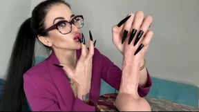 Long black nails, fingers sucking and HOT handjobs