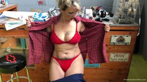 Blonde wife with big tits gets sucks dick in the garage