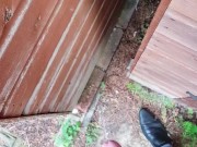 Taking a piss behind the shed in my work trousers