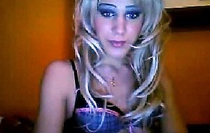 Platinum blonde cd jerks her long dick and cums