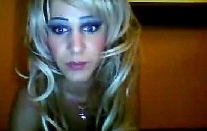 Platinum blonde cd jerks her long dick and cums