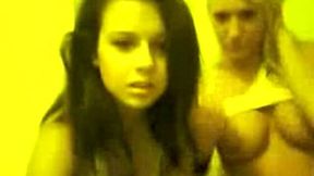 Two hot lesbian college girls on webcam flashing tits