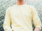 Spring jerking backyard - Fat dick , 2 cumshots and own cum licking