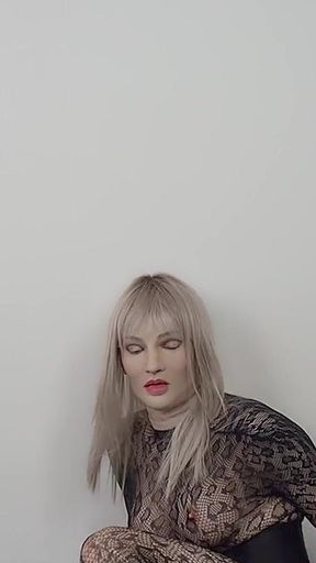 Blonde Crossdresser Tease in Bodystocking and Cumming a Lot