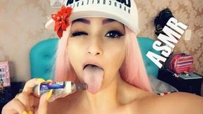 Sexy Latina Teen ASMR Lollipop Tease with Big Boobs Masturbation