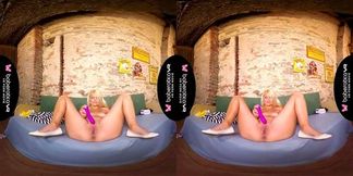 Solo blonde girl, Izzy Delphine is masturbating, in VR