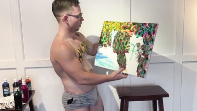 Muscle Twink Uses His Body to Create Fauvist Painting then Cums on It