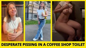 DESPERATE PISSING IN A COFFEE SHOP TOILET