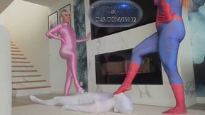 Pink Panther Ruslana And Spider Girl Weronika Rule Over White Shadow At Their Feet Near Fire Place - Part 1