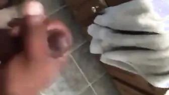 Amateur crossdresser twink strokes BBC and shoots cum