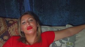 Smoking British chav with red lipstick