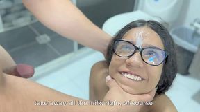 Pretty Nerdy Latina Chick Let Her Horny Step-bro Fuck, Deepthroat & Facialize Her In the Shower