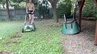 Mowing Grass Topless (Blowjob Unfortunately Cut Off)