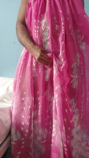 Boy masterbating and cum in a silk seethrough Night Gawun