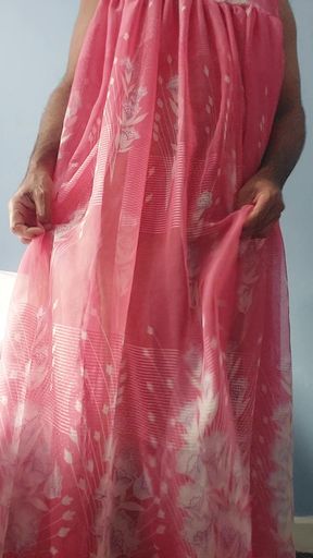 Boy masterbating and cum in a silk seethrough Night Gawun