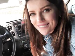 That babe likes to suck cock in the car and eat cum