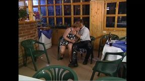 Mature Busty Chubby Fucked by Two Waiters with Big Cocks in the Restaurant