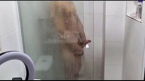 Hot milf spied on my shower until she fell on my dick