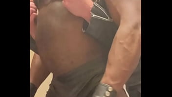 Black Leather Bodybuilder Orders Muscle Tit Workout