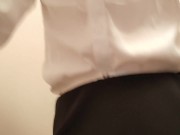 Crossdresser is pissing with my clothes on.