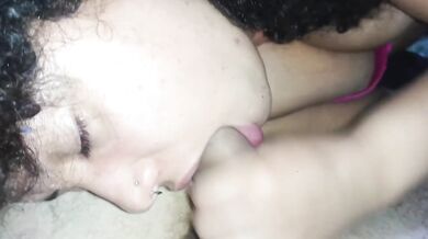 Ebony POV deep throat gagging sloppy wet licking no hands blowjob