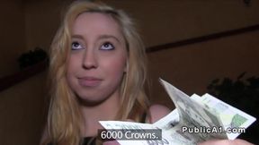 Naive blonde fucks for money in public