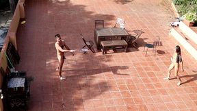 Couple Playing and Fucking in the Courtyard, Outside