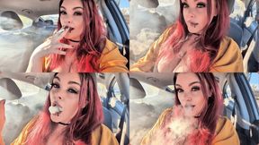 Smoking a Marlboro 100 in the car, windows rolled up