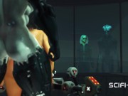 Hot futanari sex android with many boobs plays with a young horny hottie in the sci-fi lab