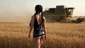 naughty asian girl in heels wheat field seduction - deepthroat bj & massive cumshot ai generated