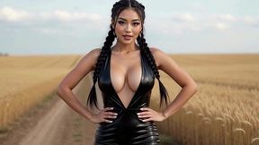 naughty asian girl in heels wheat field seduction - deepthroat bj & massive cumshot ai generated