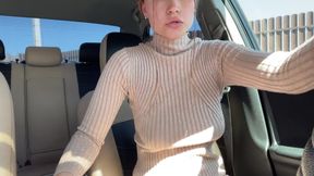 Step Sister Masturbates Wet Pussy in the Front Seat of the Car